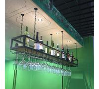 Portabottiglie da vino da soffitto, da appendere, con supporto per bicchieri e mensola, porta bottiglie di vino industriale regolabile in altezza, mensola da soffitto in metallo nero, per bar,