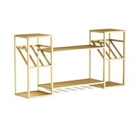 Portabottiglie da Vino sospeso Industriale con Porta calici - Portabottiglie in Metallo per Cucina, Bar, Cantina, Soggiorno, Colore Oro
