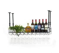 Portabottiglie da Vino sospeso Vintage Industriale con Altezza Regolabile, Porta Bicchieri, portabottiglie da Vino in Metallo per bancone da Bar, mensola Galleggiante per Vino, Mon