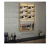 Portabottiglie di vino montato a muro con mensola LED per bar in ferro e portabicchieri per espositori multiuso per la casa bar, sala da pranzo e cucina (Colore: Gold-b, dimensione: 68x11x10