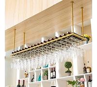 Portabottiglie dorato con ripiano in vetro da appendere sottosopra, elegante soluzione per riporre il vino per casa, bar e cucina