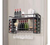 Portabottiglie e portabicchieri da parete, portabottiglie a 2 livelli in legno-metallo, ripiani di dimensioni multiple, portabottiglie di vino da parete for cucina, sala da pranzo e bar.(80*30*55cm)