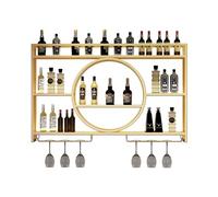 Portabottiglie galleggiante da parete in metallo e porta bicchieri per casa, bar e ristorante, moderno armadietto da cocktail con ripiani (oro)