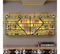 Portabottiglie in ferro a 2/3 ripiani, in stile industriale, con luce a LED, facile da installare, portabottiglie da parete per cucina e bar (nero)