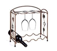 Portabottiglie in ferro per vino, espositore compatibile con 4 bottiglie e 8 tazze, portabottiglie e portabottiglie per vino, decorazione per la casa, decorazione interna rimovibile L41W15H3