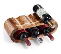Portabottiglie in legno per 6 bottiglie con tappetino antiscivolo, motivo onde, 37,5 x 15,9 x 10,8 cm
