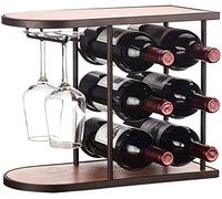 Portabottiglie in legno per vino, autoportante, decorazione per la casa, può contenere 6 bottiglie di vino rosso e 2 bicchieri da vino con visione piena di speranza