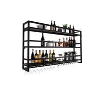Portabottiglie in metallo a parete a 3 livelli con luce a LED e portabicchieri - Mensola galleggiante in ferro per bar di casa, sala da pranzo e cucina - Soluzione nera per la conservazione