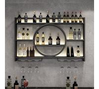 Portabottiglie in metallo a parete moderna moderna, ripiano a liquore con luce a LED, ripiani a parete galleggiante a bar, supporto per portabicchieri del vino di ferro, porta d'ingresso a parete