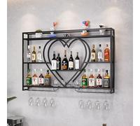 Portabottiglie in metallo a parete montata con supporto in vetro di vino, barrette da parete Shelf Porta del vino per la sala da pranzo in cucina, moderni ripiani di liquori a barre galleggiante,