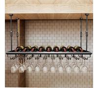 Portabottiglie in metallo con altezza regolabile e ripiano per tazze da appendere, ideale per la decorazione della casa e soluzione di archiviazione