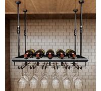 Portabottiglie in metallo con altezza regolabile e ripiano per tazze da appendere, ideale per la decorazione della casa e soluzione di archiviazione