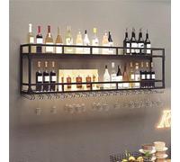 Portabottiglie in metallo con luci a LED, stile industriale, espositore per bottiglie con portabicchieri, montaggio a parete, per casa, bar, mobili da cucina (nero, 80 x 25 x 54 cm)
