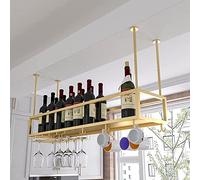 Portabottiglie in metallo da appendere al soffitto per bottiglie di vino in vetro da champagne calici porta calici porta bicchieri in vetro organizer per cucina bar - altezza regolabile, oro