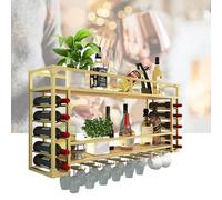 Portabottiglie in metallo da parete con portabicchieri, mensole per bar con striscia LED, mensola per esposizione bottiglie di liquore, per la conservazione del vino e per la cucina, bar, pa