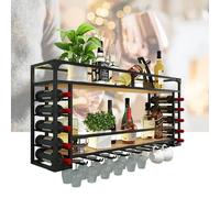 Portabottiglie in metallo da parete con portabicchieri, mensole per bar con striscia LED, mensola per esposizione bottiglie di liquore, per la conservazione del vino e per la cucina, bar, pa