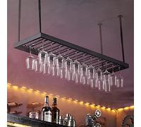 Portabottiglie in metallo nero - Portabottiglie da soffitto - Calici da appendere - Portabicchieri sottosopra - Mensola sospesa per casa, bar e cucina