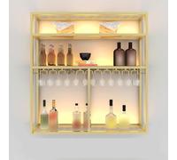 Portabottiglie in metallo per bottiglie di vino e bicchieri, a LED, da parete, per cucina e bar, grande unità salvaspazio in nero, elegante organizer per vino, perfetta decorazione per la casa