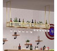 Portabottiglie in stile europeo - Portabottiglie da soffitto in metallo - Supporto per bicchieri da vino - Barra regolabile in altezza - Scaffale portaoggetti