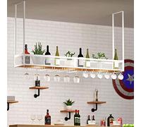 Portabottiglie in stile europeo - Portabottiglie da soffitto in metallo - Supporto per bicchieri da vino - Barra regolabile in altezza - Scaffale portaoggetti