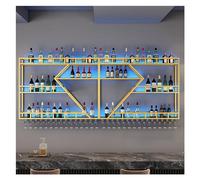 Portabottiglie industriale a parete montata con luce a LED, scaffali a bar galleggianti con supporto in vetro di vino, scaffale per il display in bottiglia di liquore, portabicchieri per la cucina per