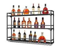 Portabottiglie industriale da parete a 3 ripiani in metallo per bottiglie di vino da appendere (nero, 80 x 90 cm), perfetto per la decorazione della casa o del bar