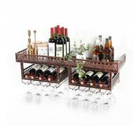 Portabottiglie industriale da parete con armadietto in vetro a 2 strati e ripiano sottosopra per cucina, sala da pranzo e bar, bronzo (100 cm)