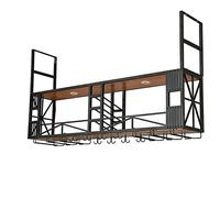 Portabottiglie industriale da parete con faretti e porta bicchieri, multi funzionale, in metallo, per casa, bar, sala da pranzo, cucina