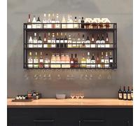 Portabottiglie industriale da parete con luce LED a 3 ripiani e supporto per bicchieri, mensola in ferro per cantina o bar (80 x 24,9 x 90 cm)