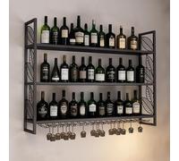 Portabottiglie industriale da parete con supporto per bicchieri, 100 cm, in metallo, per cucina, bar o cantina, elegante espositore per bottiglie per gli amanti del vino