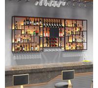 Portabottiglie industriale da parete con supporto per bicchieri, elegante espositore in metallo e ripiano per bottiglie di vino e bicchieri, nero, 280 cm, perfetto per decorare casa, bar e cucina