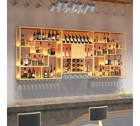 Portabottiglie industriale da parete con supporto per bicchieri, mensola in metallo per riporre ed esporre elegantemente - 200 cm dorato - Perfetto per bicchieri e bottiglie