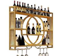 Portabottiglie industriale da parete, multifunzionale, con supporto per bicchieri, finitura dorata, 120 x 80 cm, perfetto per la decorazione della cucina e la conservazione