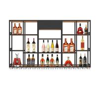 Portabottiglie industriale da parete, multifunzionale, con supporto per bicchieri, in metallo, per cucine e bar, nero, 200 x 120 cm