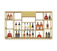 Portabottiglie industriale da parete, multifunzionale, in metallo, con supporto per bicchieri, per cucina e bar, color oro, 200 x 120 cm