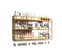 Portabottiglie industriale in metallo con luci a LED, portabottiglie da parete con portabicchieri, finitura dorata, 80 x 25 x 90 cm, perfetto per decorare casa, bar e cucina.