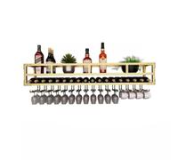 portabottiglie LED Scaffale galleggiante in metallo montato a parete Appeso a testa in giù Calice Home Bar Arredamento per sala da pranzo Portabottiglie di vino Organizer (Colore: Oro Dimens