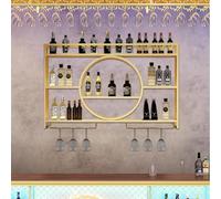 Portabottiglie moderne montate con supporto in vetro, ripiano a barre di ferro, scaffali a parete galleggianti, griglia di vetro di vino, scaffali di liquori, scaffali a parete, portabicchieri in