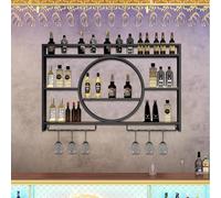 Portabottiglie moderne montate con supporto in vetro, scaffale a barre di ferro, scaffali a parete galleggianti, griglia di vetro di vino, scaffali di liquori, scaffali a parete, portabicchieri in