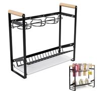 Portabottiglie per acqua da 1,18 l, organizer a doppia funzione in ferro e legno, con stendibiancheria (45 x 17,5 x 42 cm), supporto nero antiruggine per piani di lavoro della cucina, salvaspazio, con
