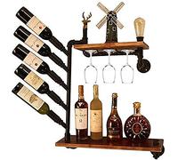Portabottiglie per gli amanti del vino/portabottiglie rustico a parete/supporto per vino Decorazione da parete Rustico/Mensola per vino Appeso a parete in legno+ferro/vino mensola per bicchieri da