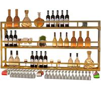 Portabottiglie Porta Bottiglie di Vino da Parete con Portabicchieri Cantinetta Vino con Luce Scaffale da Parete Mensole Cucina Angolo Bar per Casa Mobile Bar p(Size:3LAYERS_80CM(31.49IN),Color:oro)