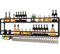 Portabottiglie Porta Bottiglie di Vino da Parete con Portabicchieri Cantinetta Vino con Luce Scaffale da Parete Mensole Cucina Angolo Bar per Casa Mobile Bar p(Size:2 LAYERS_180CM(70.86IN),Color:nero)