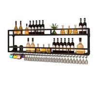Portabottiglie Porta Bottiglie di Vino da Parete con Portabicchieri Cantinetta Vino con Luce Scaffale da Parete Mensole Cucina Angolo Bar per Casa Mobile Bar per Cucina Sala da Pranzo Bar(Black,2 LAYE