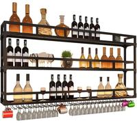 Portabottiglie Porta Bottiglie di Vino da Parete con Portabicchieri Cantinetta Vino con Luce Scaffale da Parete Mensole Cucina Angolo Bar per Casa Mobile Bar p(Size:3LAYERS_180CM(70.86IN),Color:nero)
