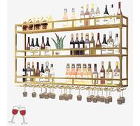 Portabottiglie Porta Bottiglie di Vino da Parete Portabicchieri con con Luce Cantinetta Vino con Porta Bicchieri Sospesi Scaffale da Parete con Porta Calici Mobile Bar per Cucina Sala da Pranzo Bar(Go