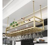 portabottiglie Portabottiglie di vino Portabottiglie di vino appeso con 2 luci Portabottiglie di vino montato a soffitto Decorazione industriale regolabile Portabottiglie di vino appeso (Col