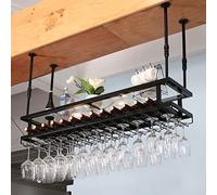 Portabottiglie regolabile in metallo con luci a 2 ripiani per bicchieri e bottiglie, supporto per vino industriale da soffitto, perfetto per la decorazione di casa, bar e cucina