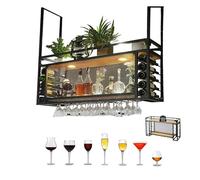 Portabottiglie regolabile in metallo nero - Ripiano sospeso capovolto per bicchieri Decorazione del soffitto per bar, ristoranti e cucine - Stile semplice con luci al neon (30-60 cm)