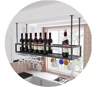 Portabottiglie rotondo industriale da appendere nero con supporto in vetro sottosopra portabottiglie a soffitto per cucina bar e sala da pranzo.